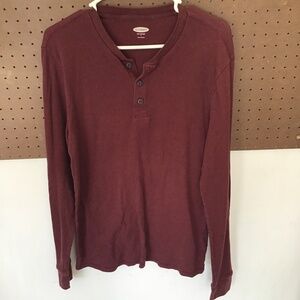 Old Navy Men’s Burgundy Waffle Knit Long Sleeve Henley Soft Casual Shirt L